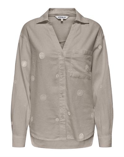 Only - Onlcaro Linen Emb Skjorte - String/Pumice Stone
